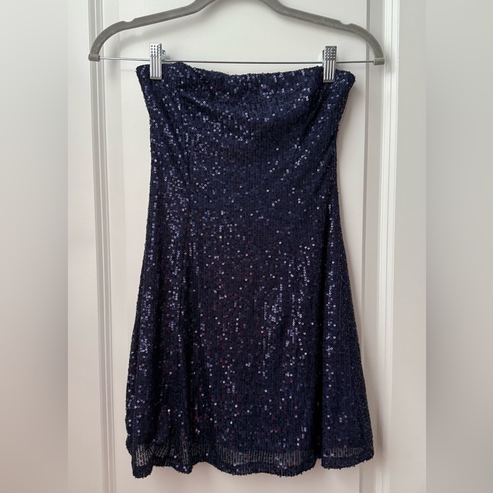 Dazzling Strapless Navy Sequin Dress